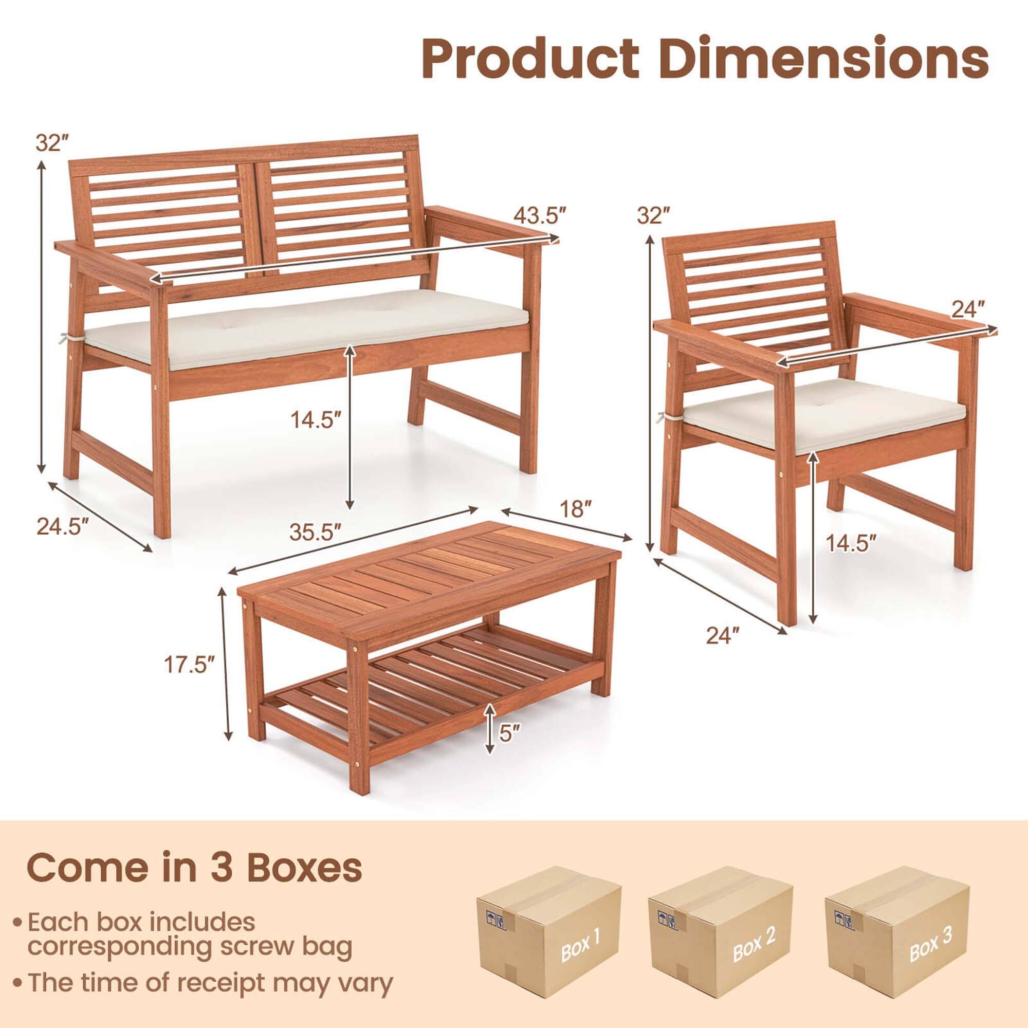 Product Dimensions: 32" x 43.5" x 32" x 24" x 14.5" x 24.5" x 35.5" x 18" x 14.5" x 17.5" x 24" x 5"

Come in 3 Boxes: Each box includes corresponding screw bag.

The time of receipt may vary.
