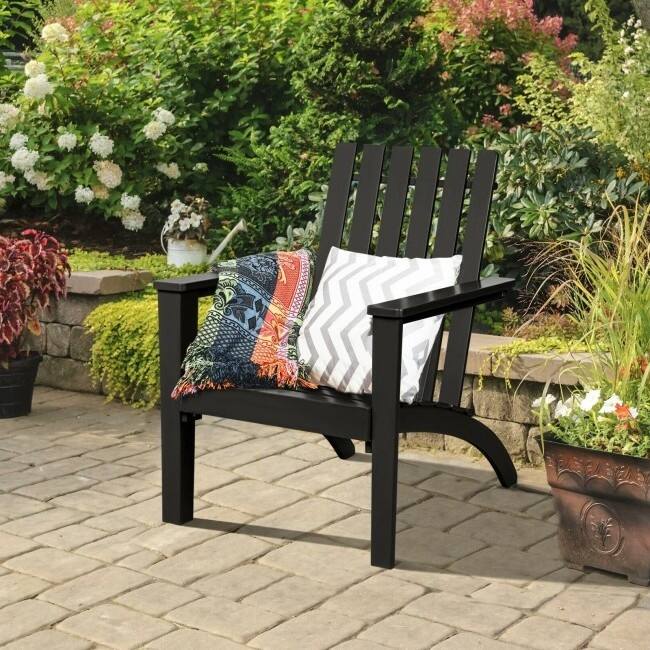 Left. Hivvago - Indoor/Outdoor Acacia Wood Adirondack Lounge Armchair - Black - Black.