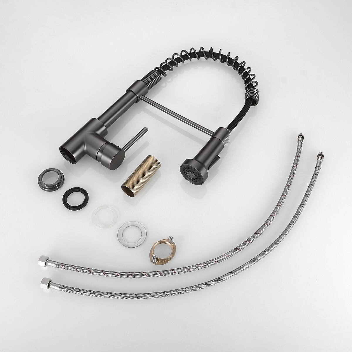Angle. Ropilly - Ropilly Commercial Kitchen Faucet with Pull Down Sprayer, Single Handle Kitchen Sink Faucet, Gun Ash - Gun Ash.