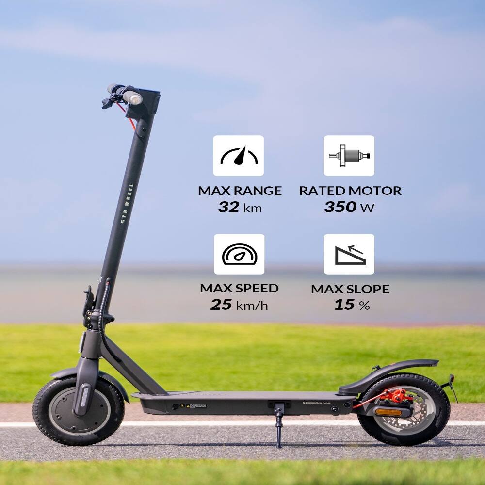 MAX RANGE RATED MOTOR 32 km 350 W MAX SPEED 25 km/h MAX SLOPE 15 %