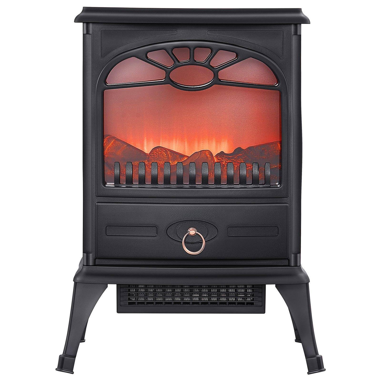 Front. Glintex - 22.8 Inch Freestanding Electric Fireplace Heater, 1500W 5120BTU with Realistic Flame, Timer, Overheat Protection - Black.