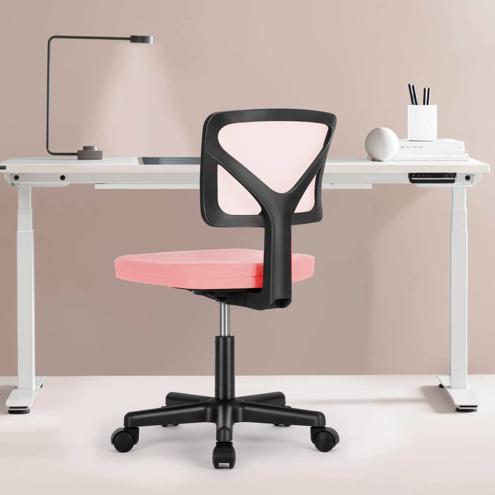 Alt View 2. Bestier - Ergonomic Low-Back Mesh Armless Office Chair, Adjustable Swivel Rolling Computer Chair Home Office Desk Chair - Pink.