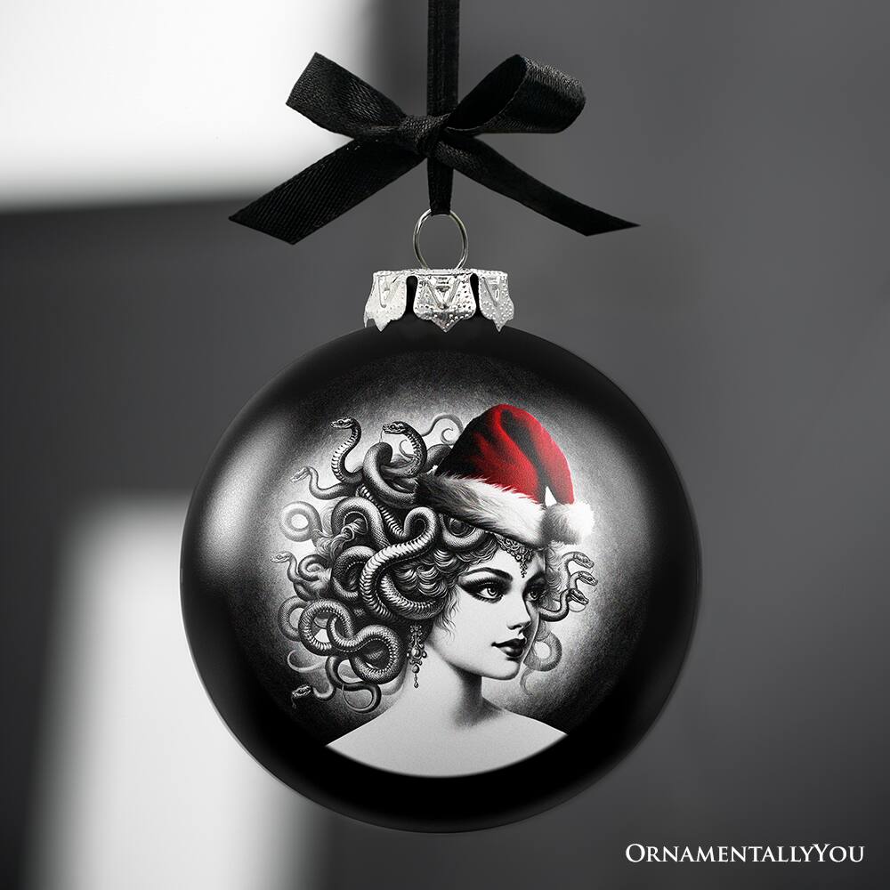 Back. OrnamentallyYou - Medusa Christmas Spooky Portrait Glass Ornament Black Horror Halloween Tree Decoration - Multi-colored.