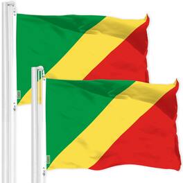 G128 - Republic of the Congo Flag 2-Pack 3x5 Ft 150D Polyester Indoor/Outdoor Brass Grommets - Green, Yellow, Red