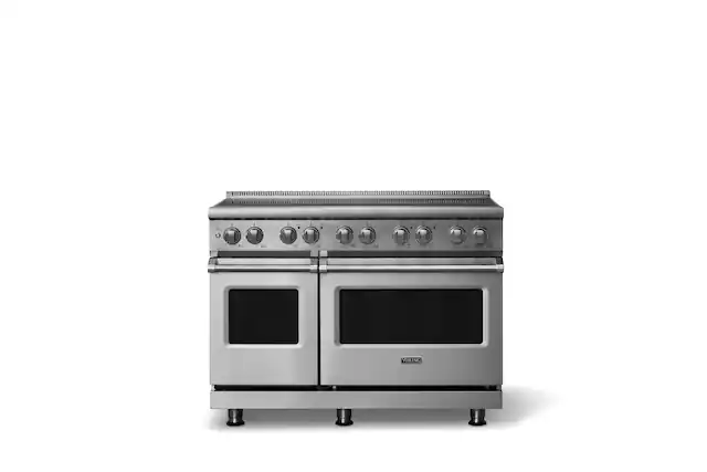 Front. Viking - 48"W. 7.3 Cu.Ft. Pro5S 6 Element Freestanding Electric Induction Convection Range - Stainless Steel - Stainless Steel.
