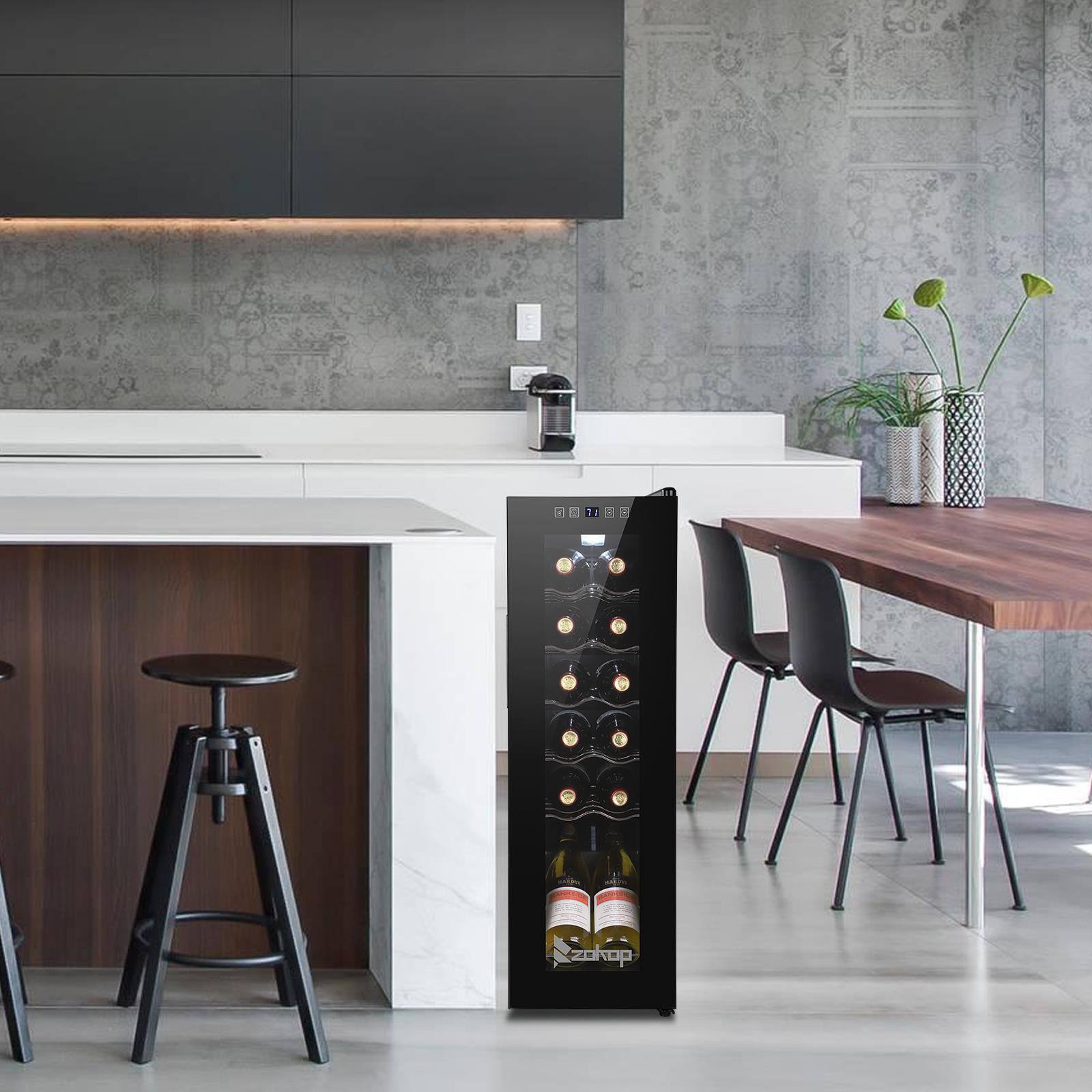 Alt View 6. Winado - 12 Bottle Wine Fridge, Freestanding Compressor Wine Cooler Refrigerator, Beverage Wine Chiller with Digital Temperature - Black.