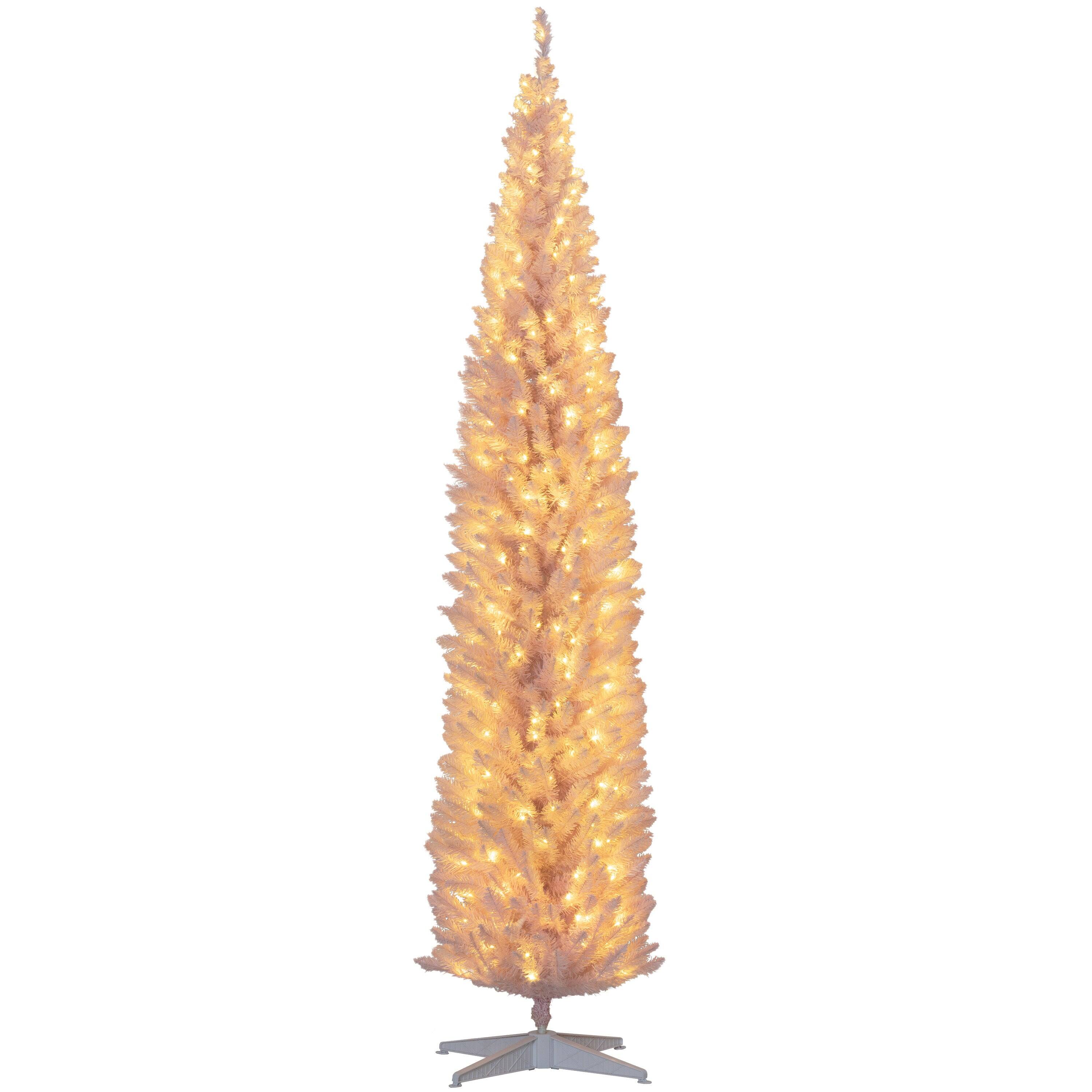 Alt View 5. BreeBe - 8 ft Tall Pre-Lit Slim Noble Fir Artificial Christmas Tree with 300 Warm White LED Lights and 618 Tips - Pink.