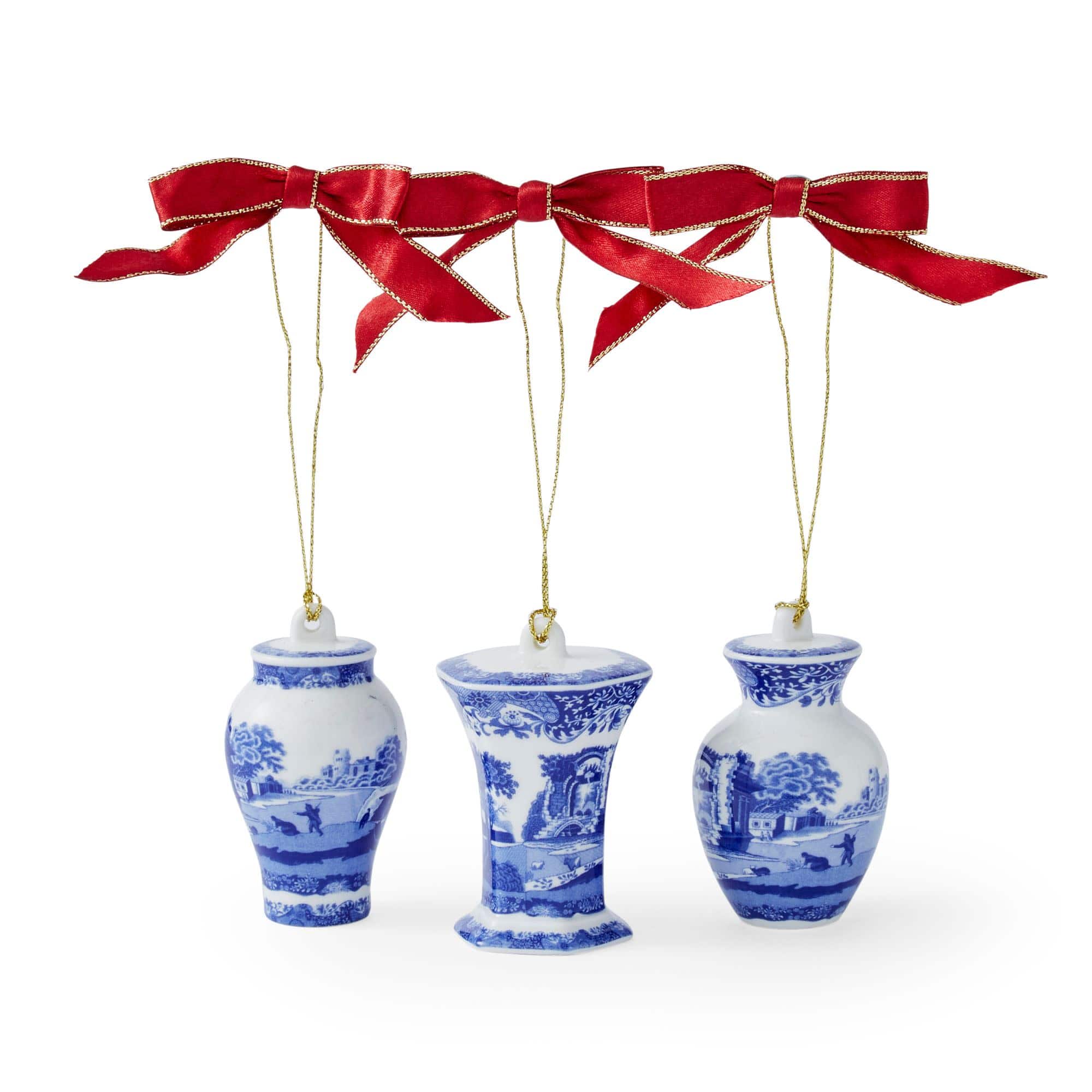 Spode - Blue Italian 3-Piece Mini Urn Ornaments - Blue - White and Blue