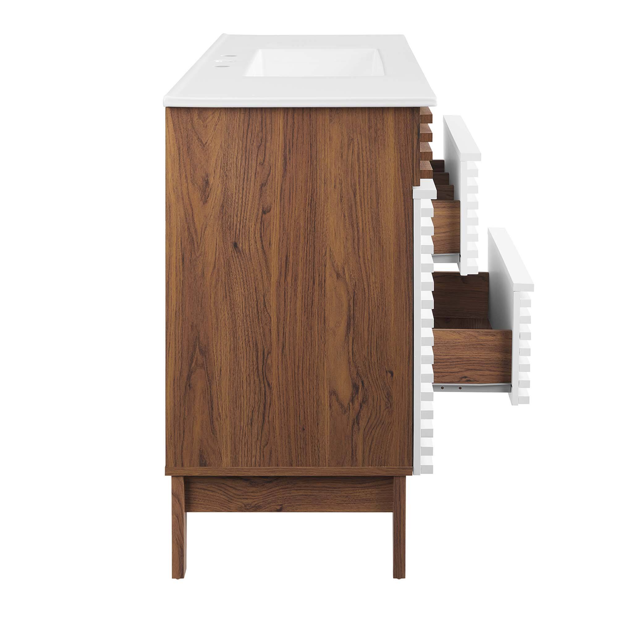 Alt View 2. Modway - Render 48" Bathroom Vanity with White Basin Included - White Walnut White.