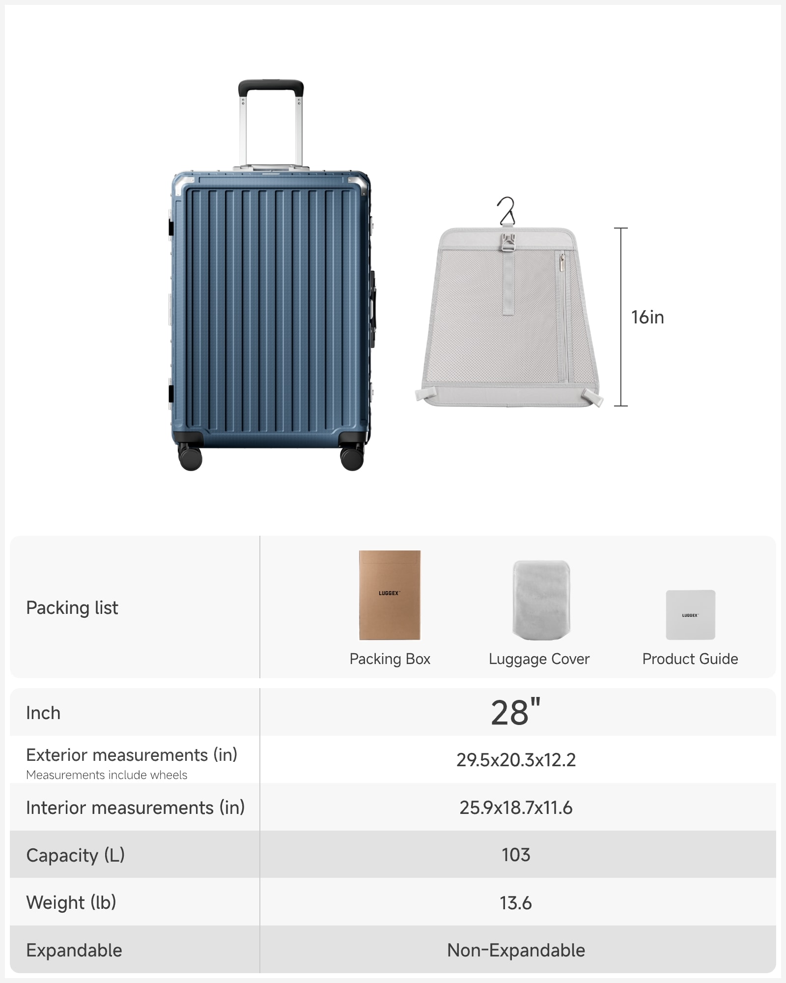 LUGGEX 20 28 Inch Aluminum Zipperless Polycarbonate Luggage Set ZX