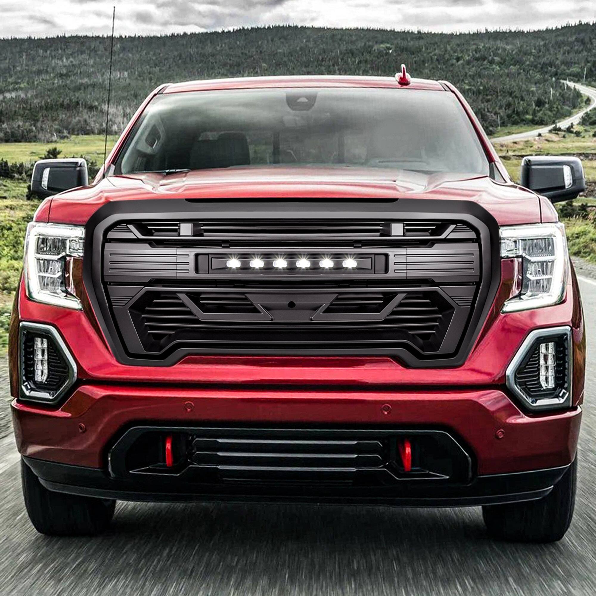 Alt View 5. AMERICAN MODIFIED - AMERICAN MODIFIED Grille w/Lights for 2019-2021 GMC Sierra 1500 Base, SLE, & SLT - Matte Black.