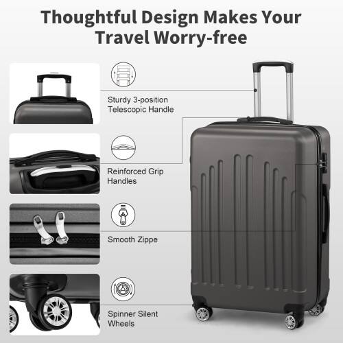 Thoughtful Design Makes Your Travel Worry-free

- Sturdy 3-position Telescopic Handle
- Reinforced Grip Handles
- Smooth Zipper
- Spinner Silent Wheels