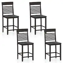 Costway - Counter-Height Dining Chair Set of 4 with Footrests Solid Wood Frame Modern - Gray