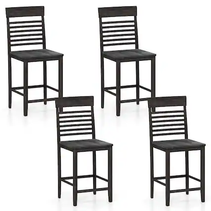 Front. Costway - Costway Counter-Height Dining Chair Set of 4 with Footrests Solid Wood Frame Modern - Gray.