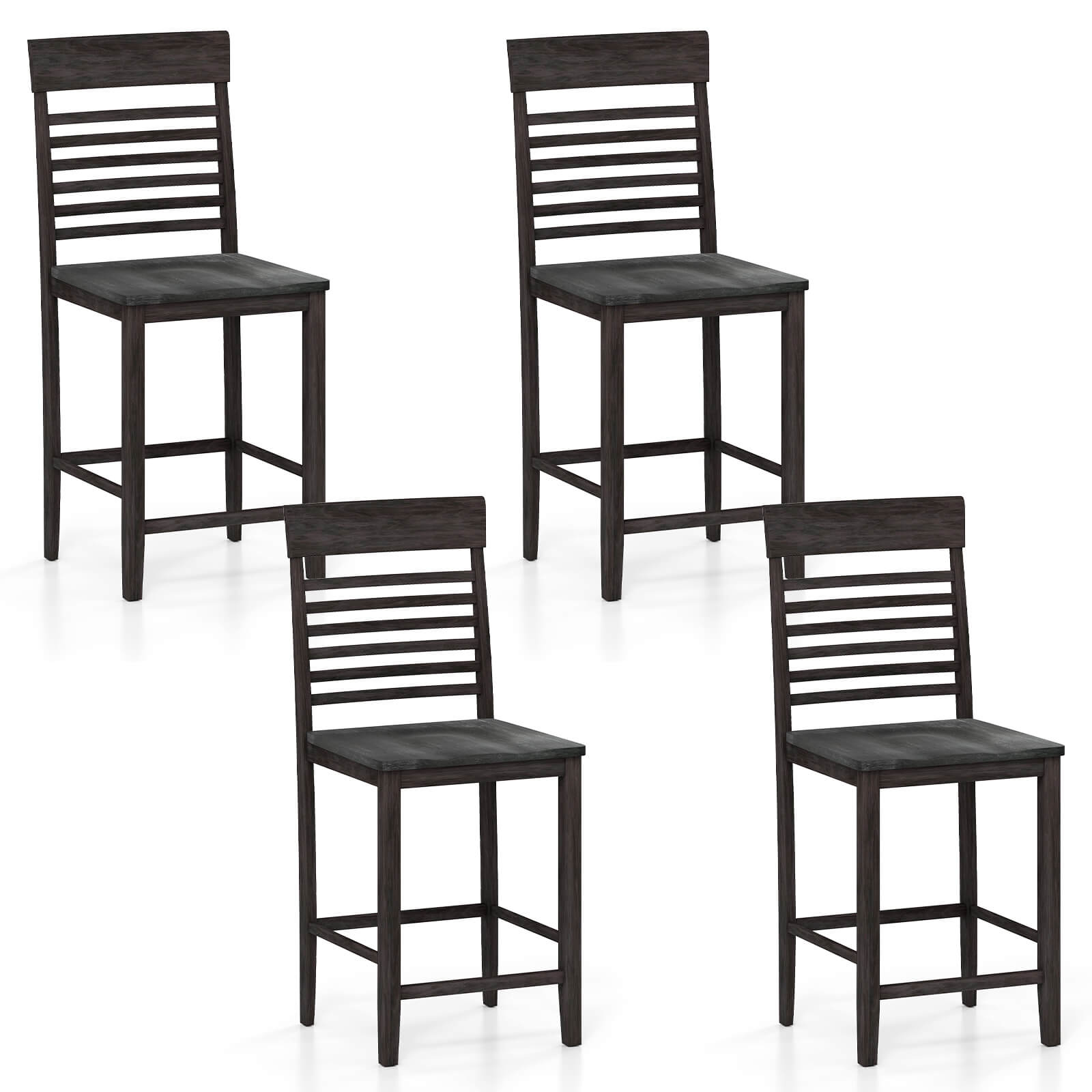 Front. Costway - Costway Counter-Height Dining Chair Set of 4 with Footrests Solid Wood Frame Modern - Gray.