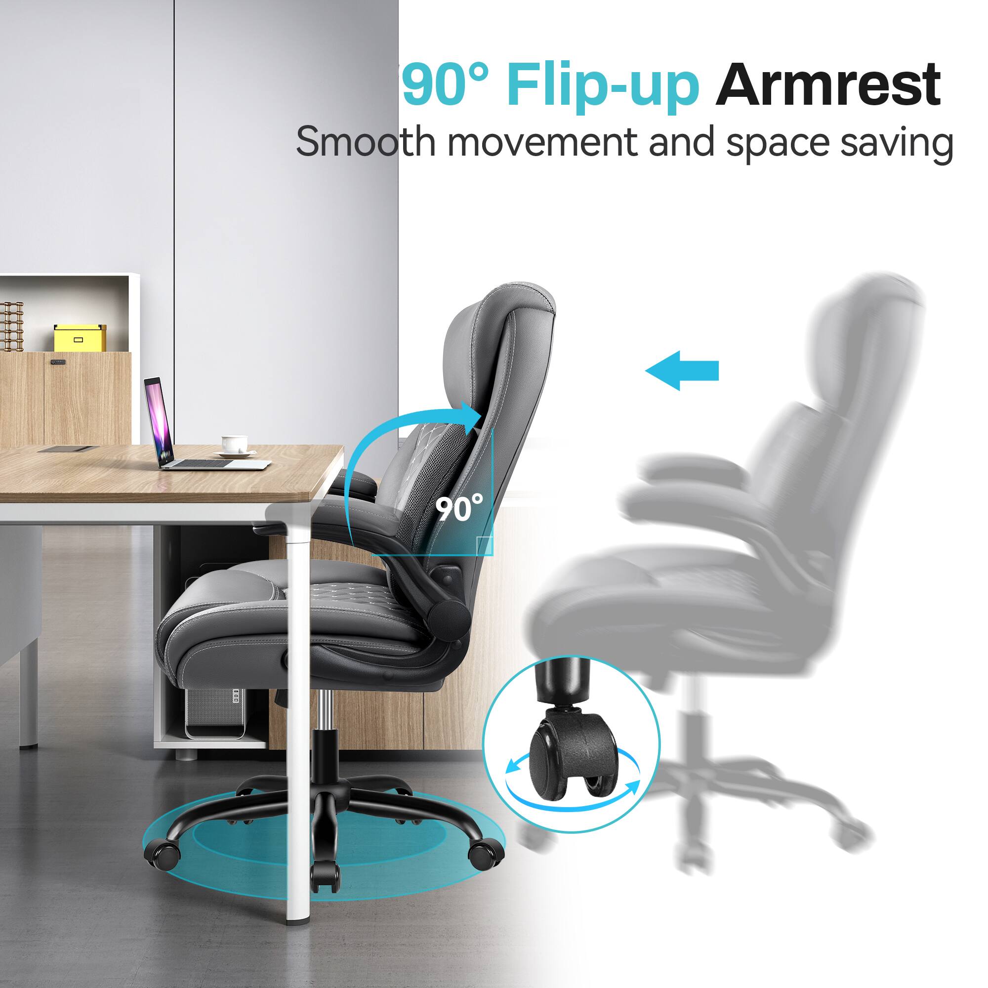 90° Flip-up Armrest  
Smooth movement and space saving
