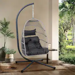 APRILSOUL - Outdoor Egg Hanging Chair with Stand Patio Wicker Swing Egg Chair Indoor Swinging Chair Outdoor Hammock Egg Chair - Black