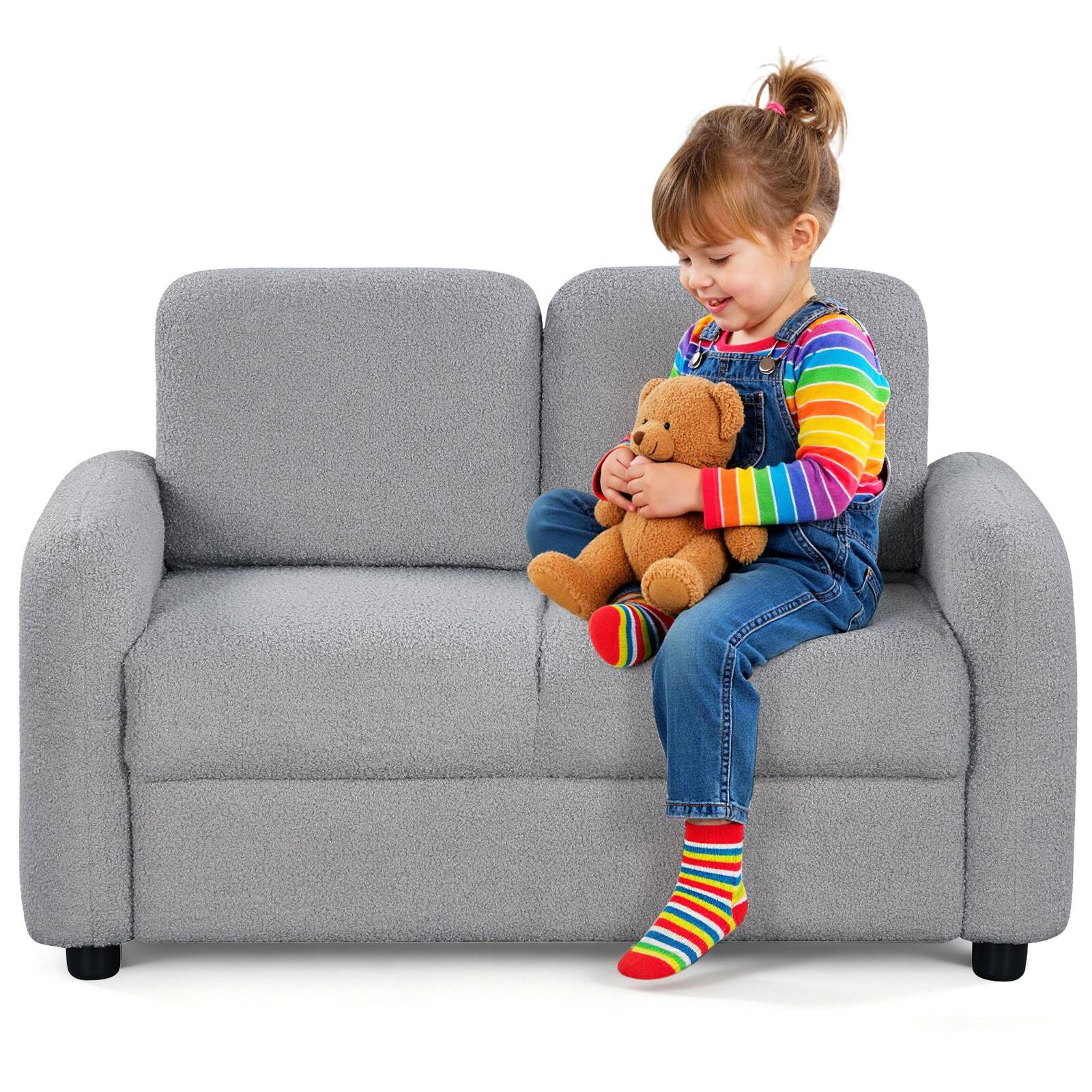 Alt View 9. Gymax - Gymax 2-Seat Kids Sofa Toddler Sofa Couch w/ Soft Teddy Fleece Upholstery Grey - Grey.