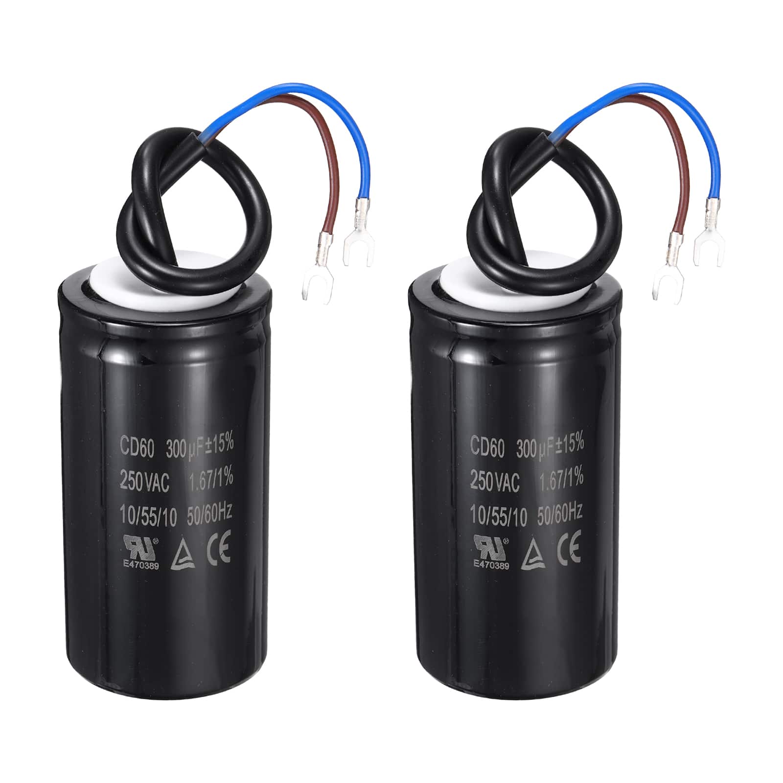 Unique Bargains - 2pcs CD60 Run Capacitor 300uF 250VAC 50/60Hz 2 Wires Motor Start for Washing Machine Air Compressor - Black
