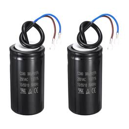 Unique Bargains - 2pcs CD60 Run Capacitor 300uF 250VAC 50/60Hz 2 Wires Motor Start for Washing Machine Air Compressor - Black