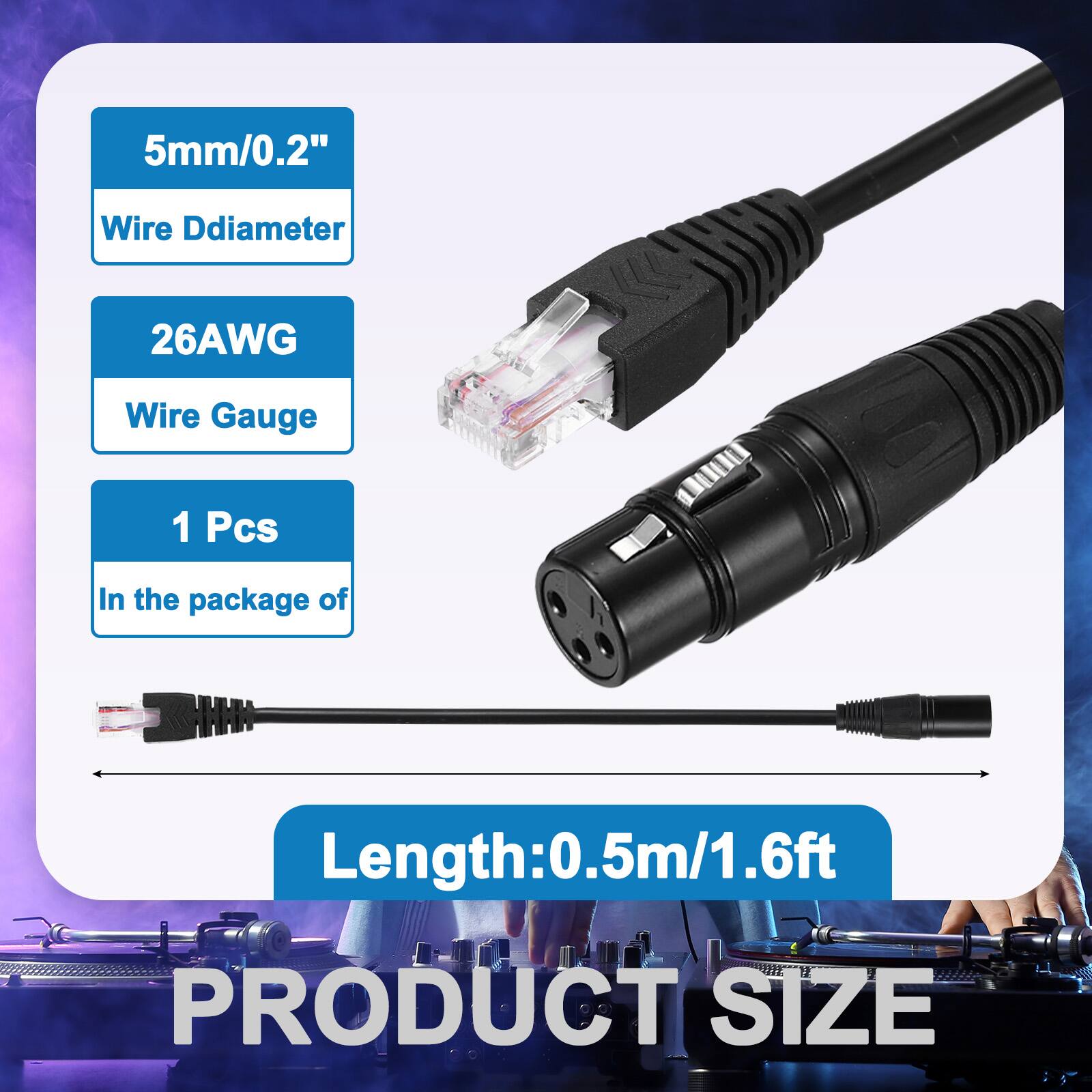 5mm/0.2" Wire Diameter  
26AWG Wire Gauge  
1 Pcs In the package of  
Length: 0.5m/1.6ft  
PRODUCT SIZE