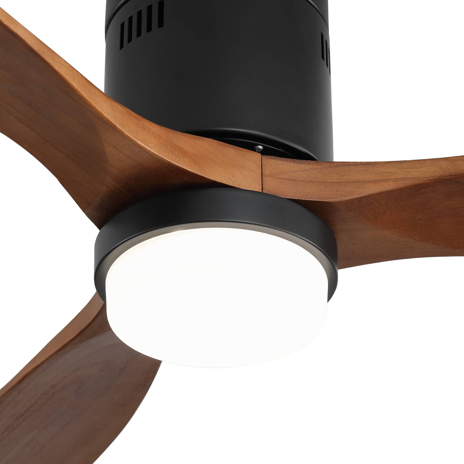 Alt View 2. Sofucor - 52'' Smart Flush Mount Ceiling Fan With Integrated LED Light Voice & App & Remote Control for Bedroom/Farmhouse/Outdoor - Black-Walnut Wood.