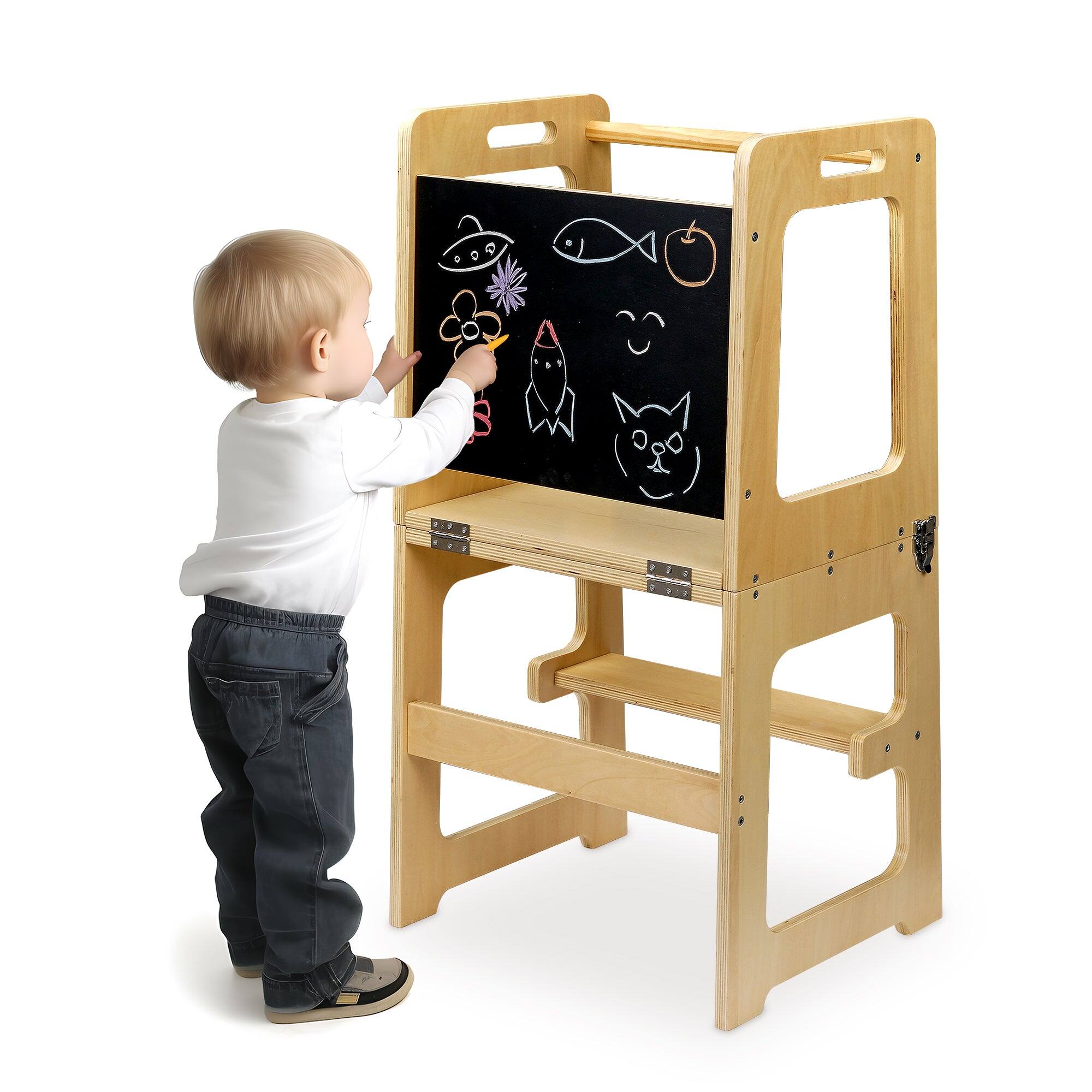 Alt View 1. Vecelo - Foldable Baby Climbing Toy Wooden Montessori Climbing Frame With Drawing Board.