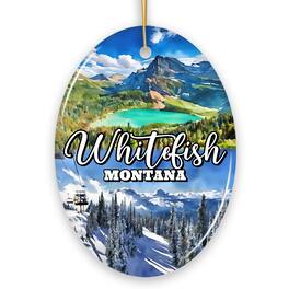 OrnamentallyYou - Breathtaking Whitefish Mountain Town Ornament, Montana Alpine Lake Christmas Gift (Oval) - Multi-colored