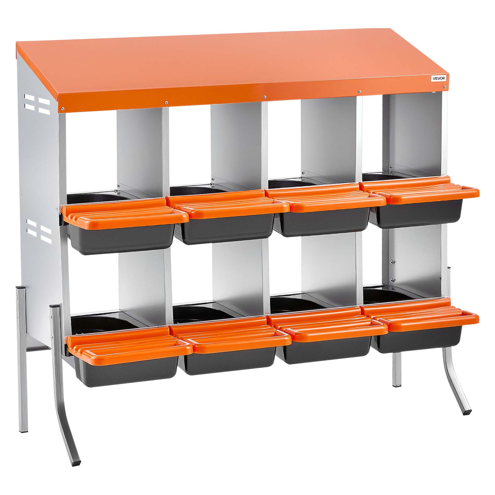 Alt View 5. VEVOR - Chicken Nesting Boxes, 8 Compartments, with Support Legs,Easy Egg Collection, Galvanized Steel and High-Strength Plastic - Orange + black + silver.