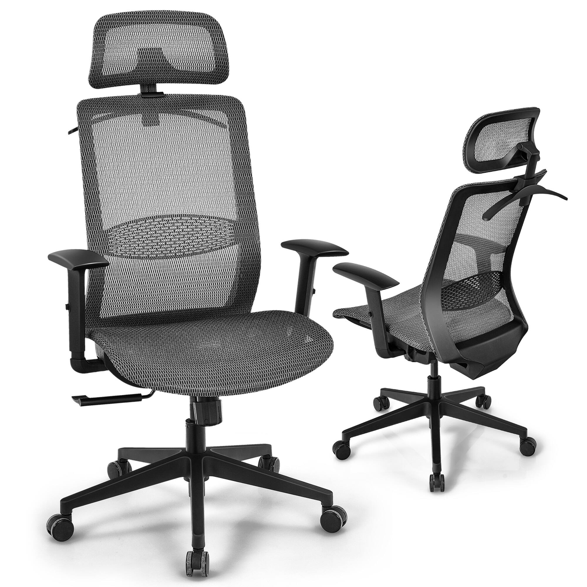 Gymax - High Back Mesh Office Chair Swivel Executive Chair w/ Lumbar Support Grey - Gray