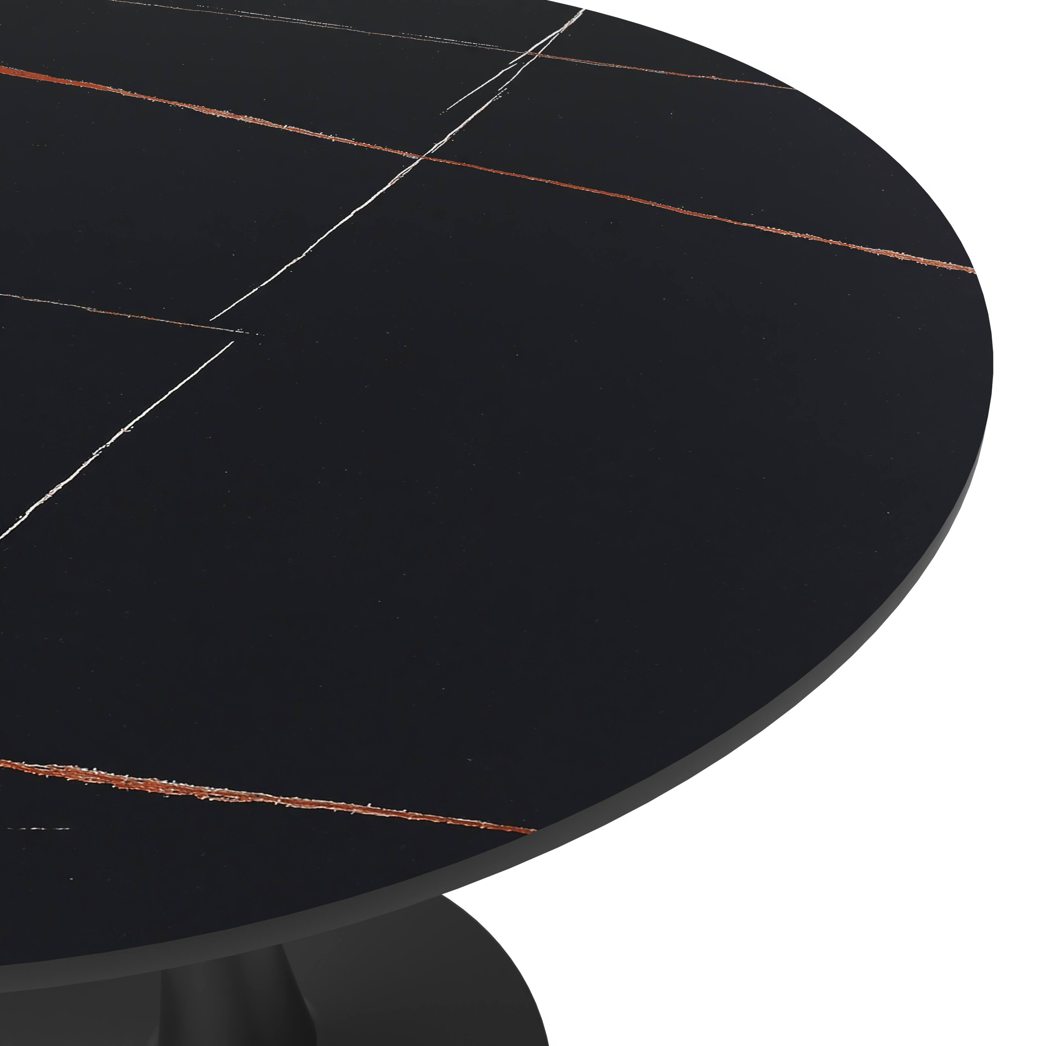 Alt View 5. LeisureMod - Bristol 31" Mid-Century Modern Round Pedestal Dining Table - Glossy MDF/Stone Top for Kitchen & Cafe - Stone - Black.