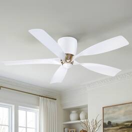 Parrot Uncle - 52" Modern 5 Blades 6-Speed Flush Mount Low Profile Ceiling Fan with Remote, No Light - White