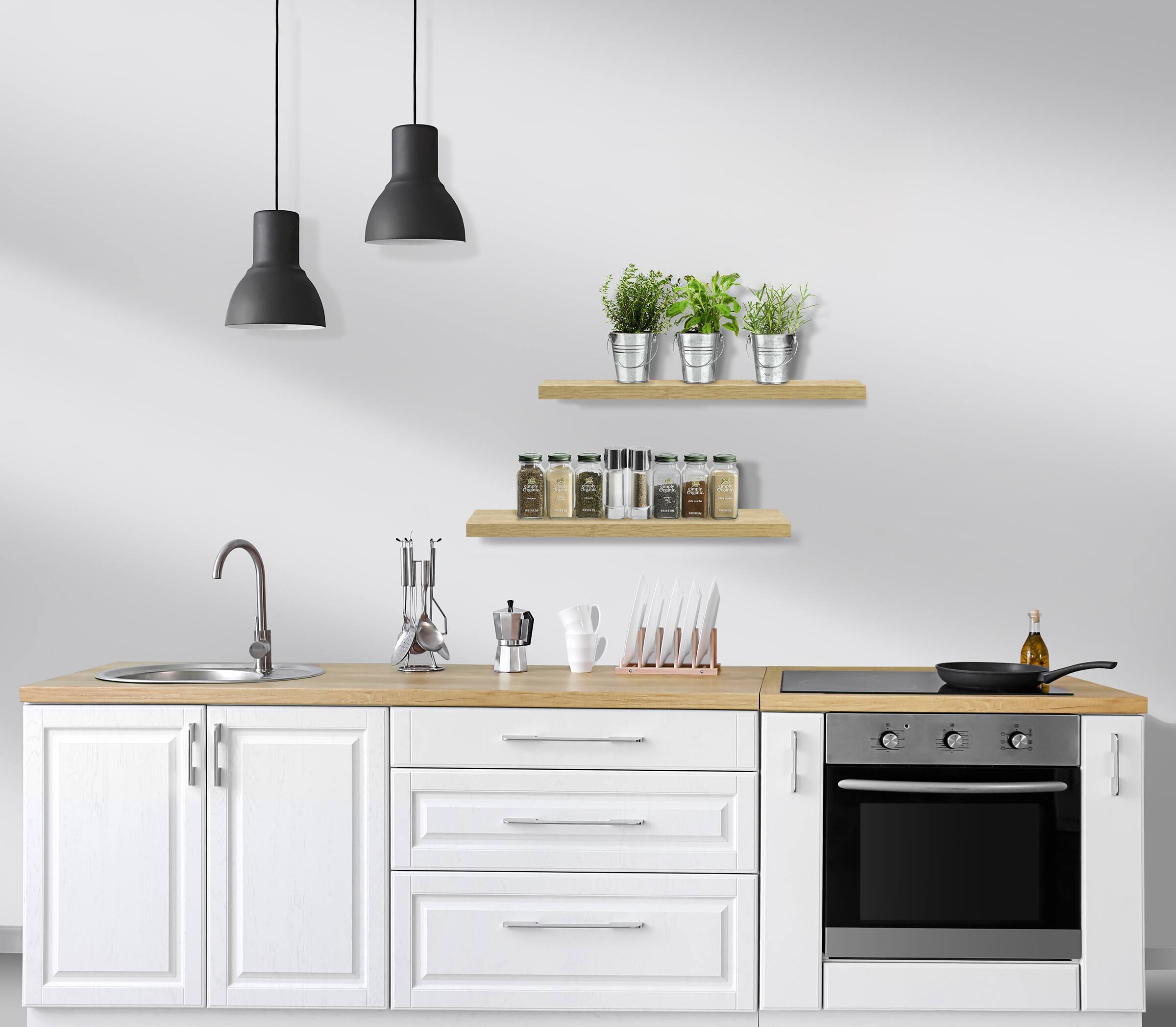 Alt View 4. Sorbus - Set of 3 (24"x9") Sorbus Floating Shelves with Invisible Brackets - for Bedroom, Kitchen Decor, Bathroom Shelves - Maple.