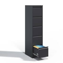 Chateau Abodes - 5 Drawer File Cabinet with Lock, Metal Vertical Filing Storage for A4 Legal/Letter Size - Black