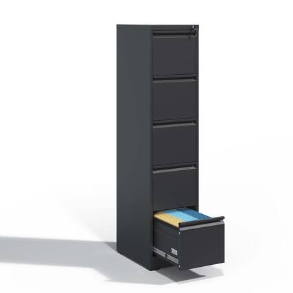 Front. Chateau Abodes - 5 Drawer File Cabinet with Lock, Metal Vertical Filing Storage for A4 Legal/Letter Size - Black.