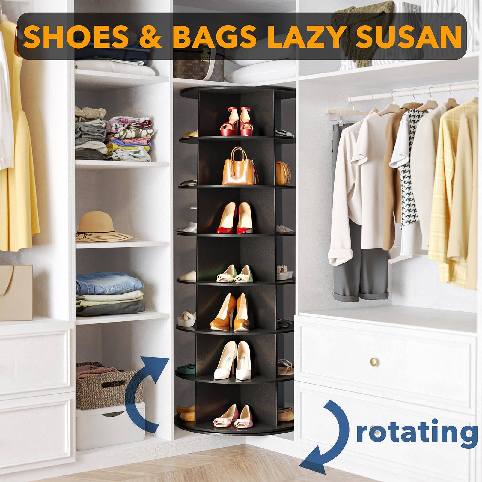 Dazzed Corner 7 Tier Rotating Shoe Rack Tower, Revolving 360 Shoe