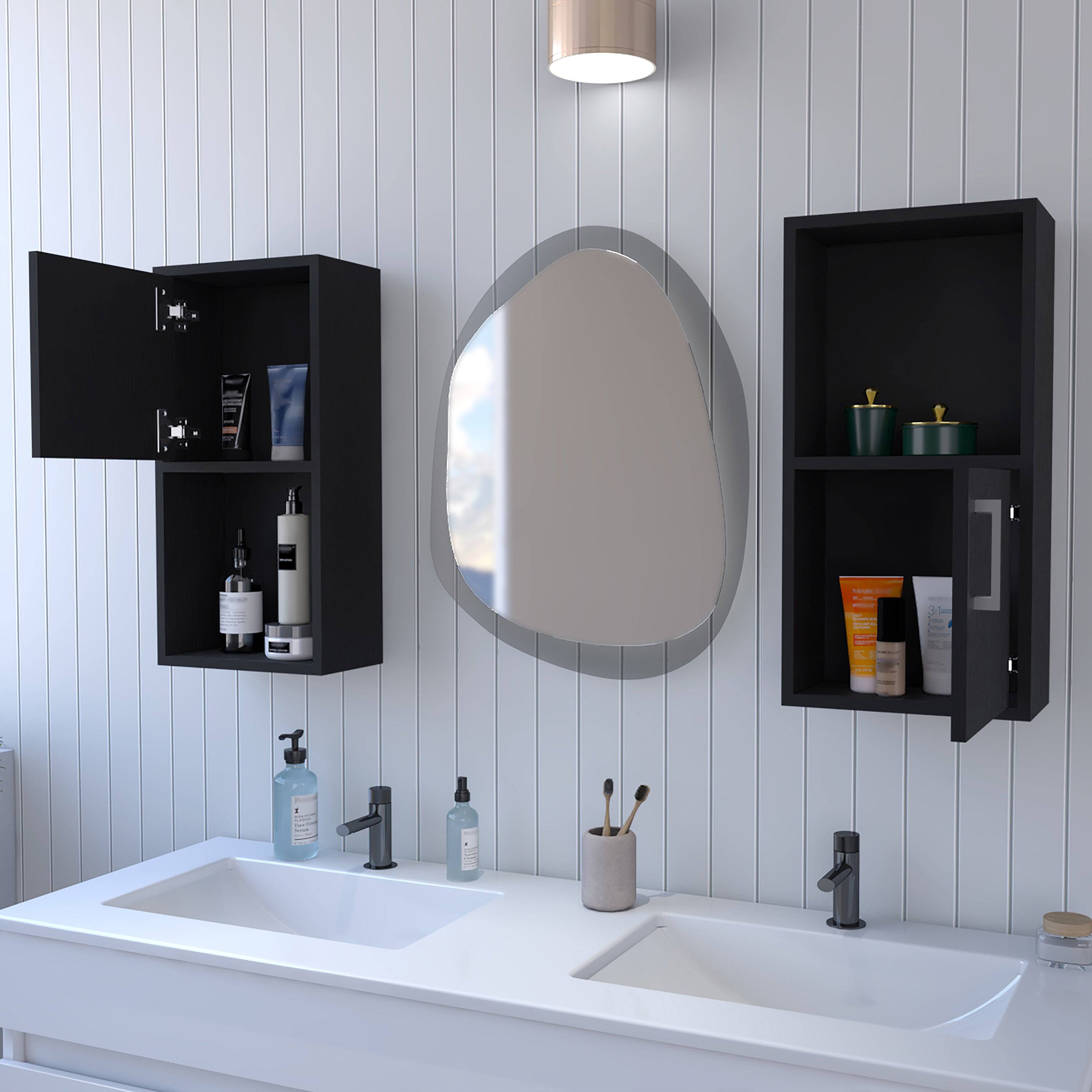 Angle. TinyHomie - Wenge 2 Bathroom Medicine Cabinets with Open Shelf - Wenge.