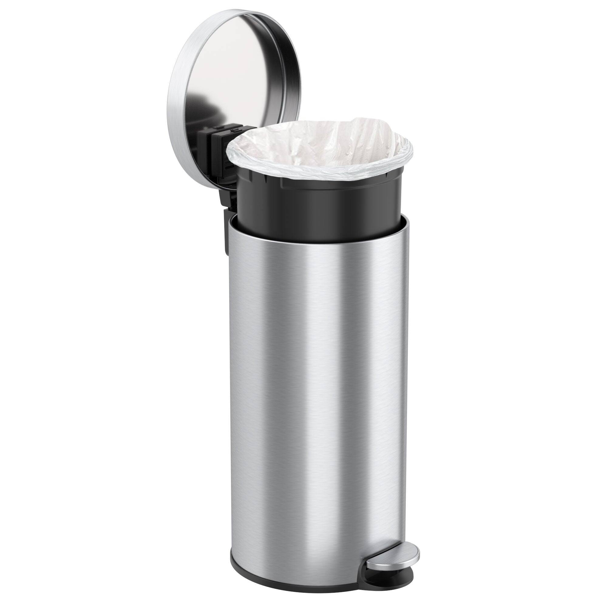 Back. iTouchless - 8 Gallon SoftStep Round Stainless Steel Step Kitchen Trash Can with AbsorbX Odor Filter - Silver.