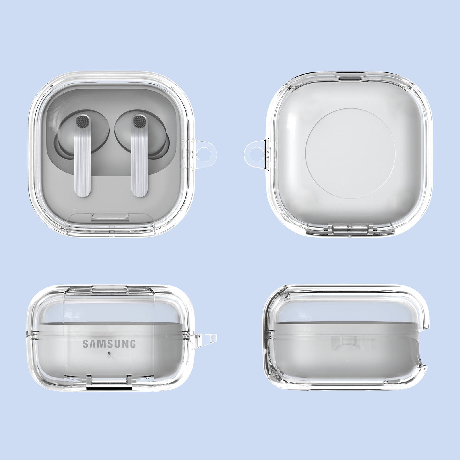 Alt View 5. Dteck - Clear Case for Samsung Galaxy Buds 4/4Pro with Cleaning Pen and Keychain, Shockproof Protective Cover Built-in Stand - Purple.