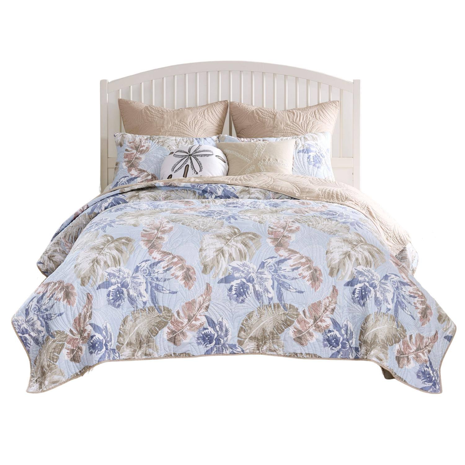 Front. Greenland Home Fashions - Greenland Home Fashions Tropics Luxurious Modern Design Quilt Bedding Set 3 Piece Full/Queen Mist - Mist.