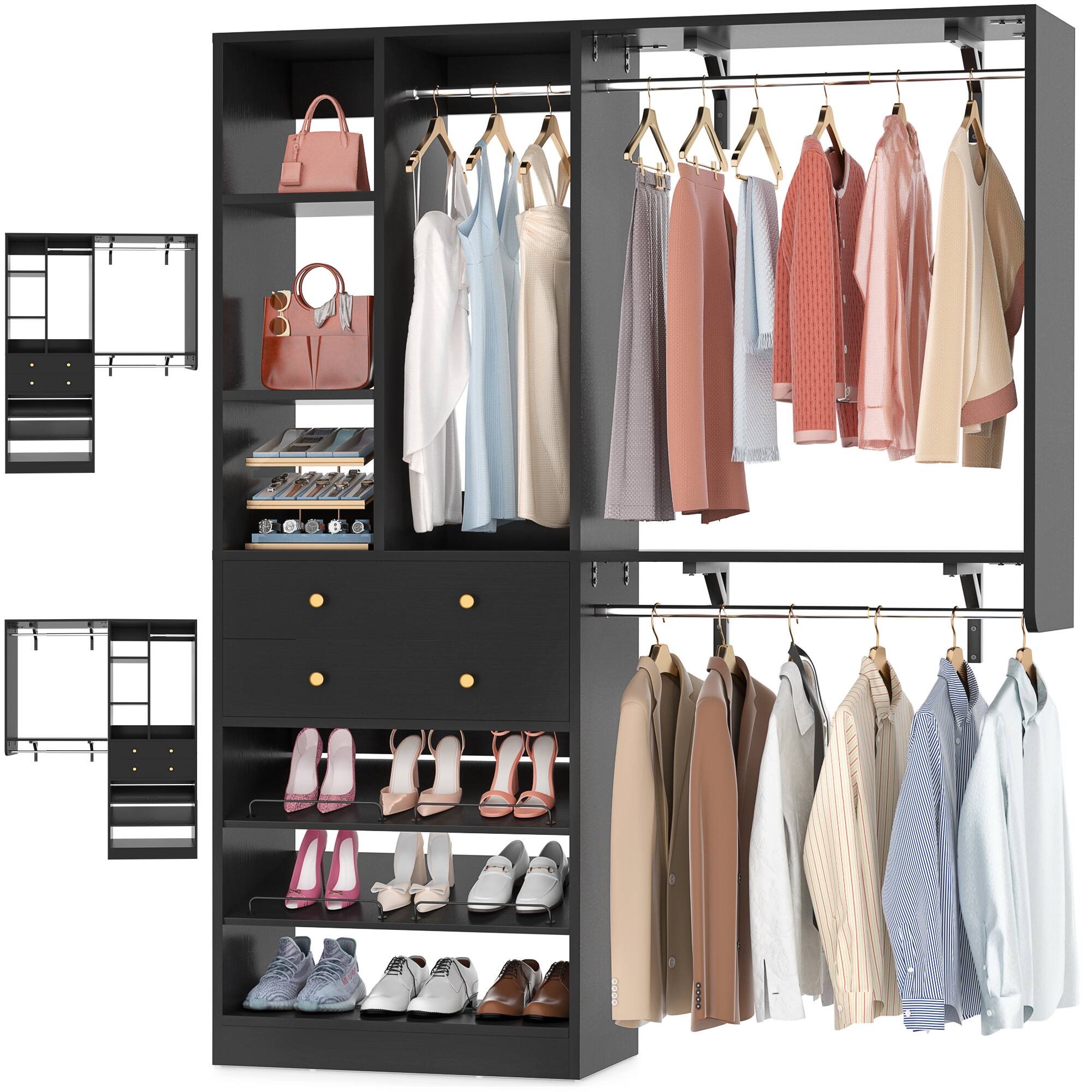 Aheaplus Heavy Duty Closet Organizer with Drawers and Hanging Rods ...