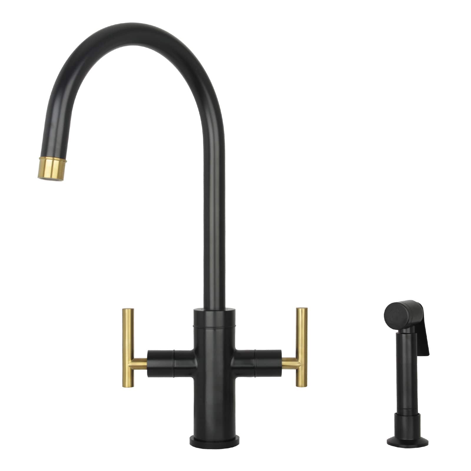 Two-Handles 360° Swivel Widespread Kitchen Faucet with Side Sprayer
