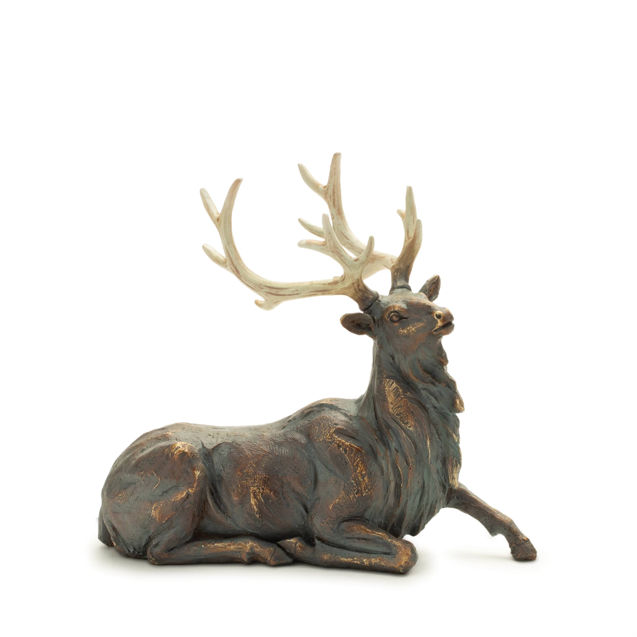 Angle. BreeBe - Elegant Resin Deer Set of 2 - Bronze, Gray, Cream.