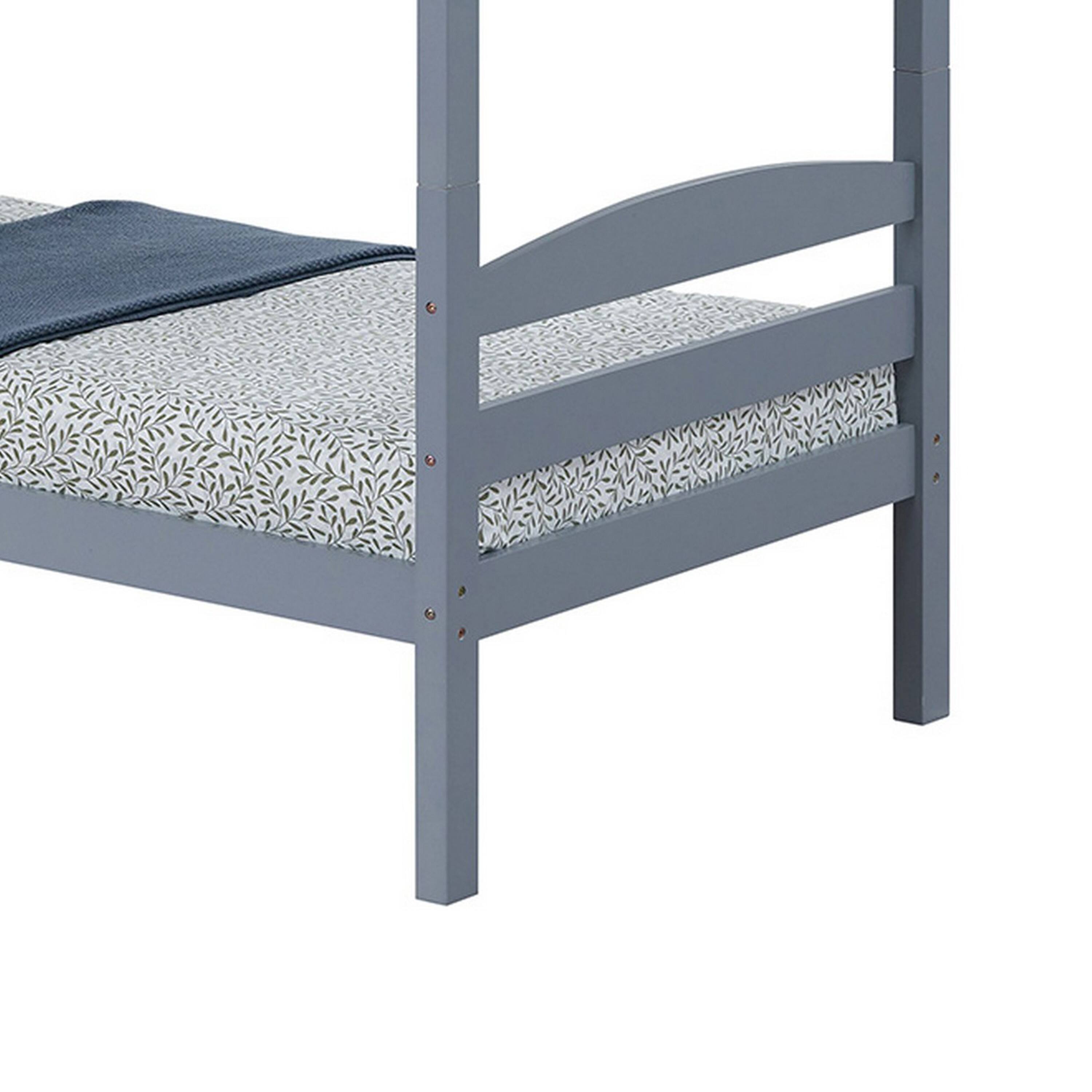 Alt View 3. Manhattan Lane - Sifa Twin Bunk Bed, Convenient Ladder, Arch Slat Design, Gray Solid Wood - Gray.