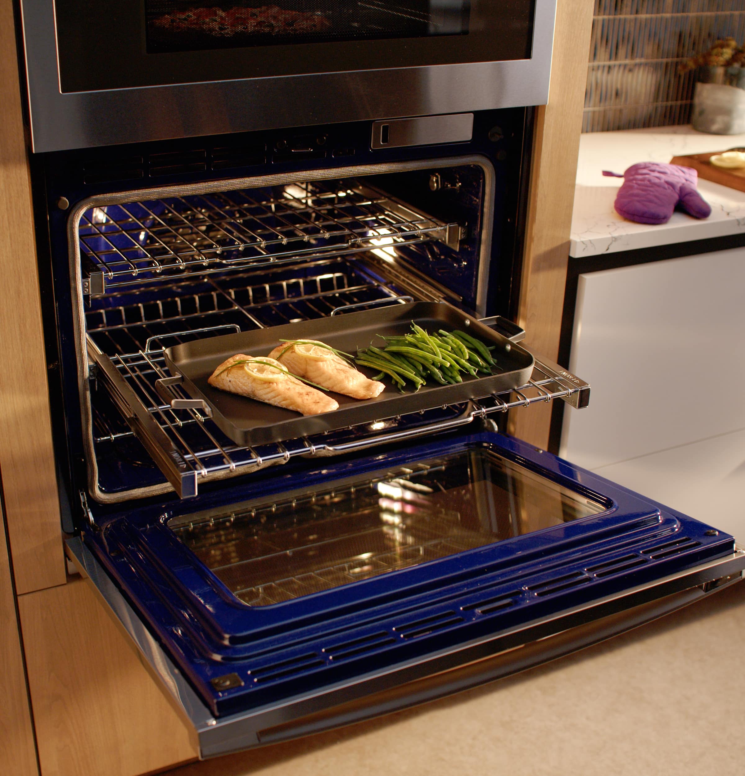 Alt View 13. GE Profile - 30" Built-In Electric Convection Double Wall Oven with Microwave and No Preheat Air Fry - Stainless Steel.