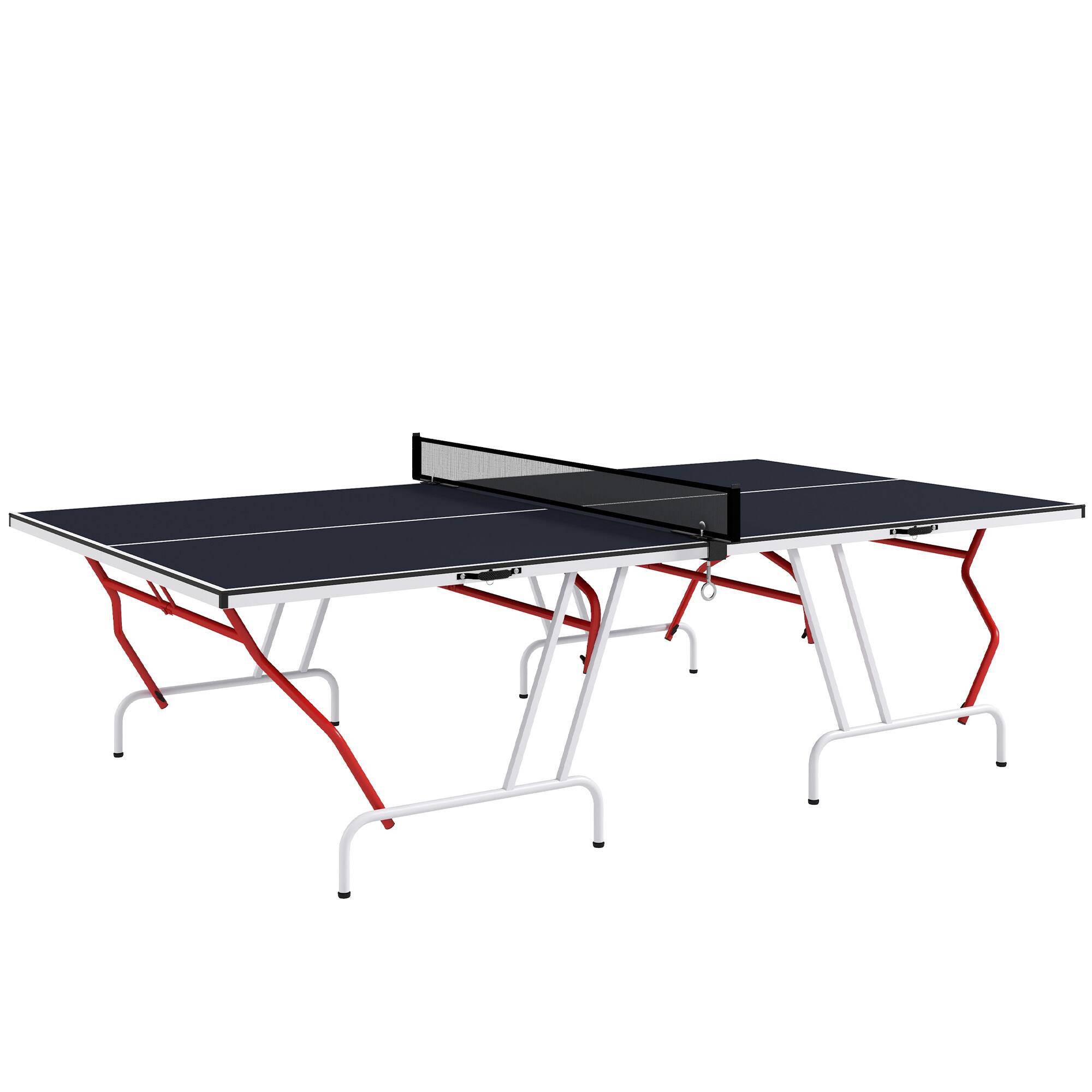 Front. Soozier - Full Size Ping Pong Table, Folds into Quarters, Portable Table Tennis Table with Net, Paddles, Balls, MDF - Charcoal Gray.