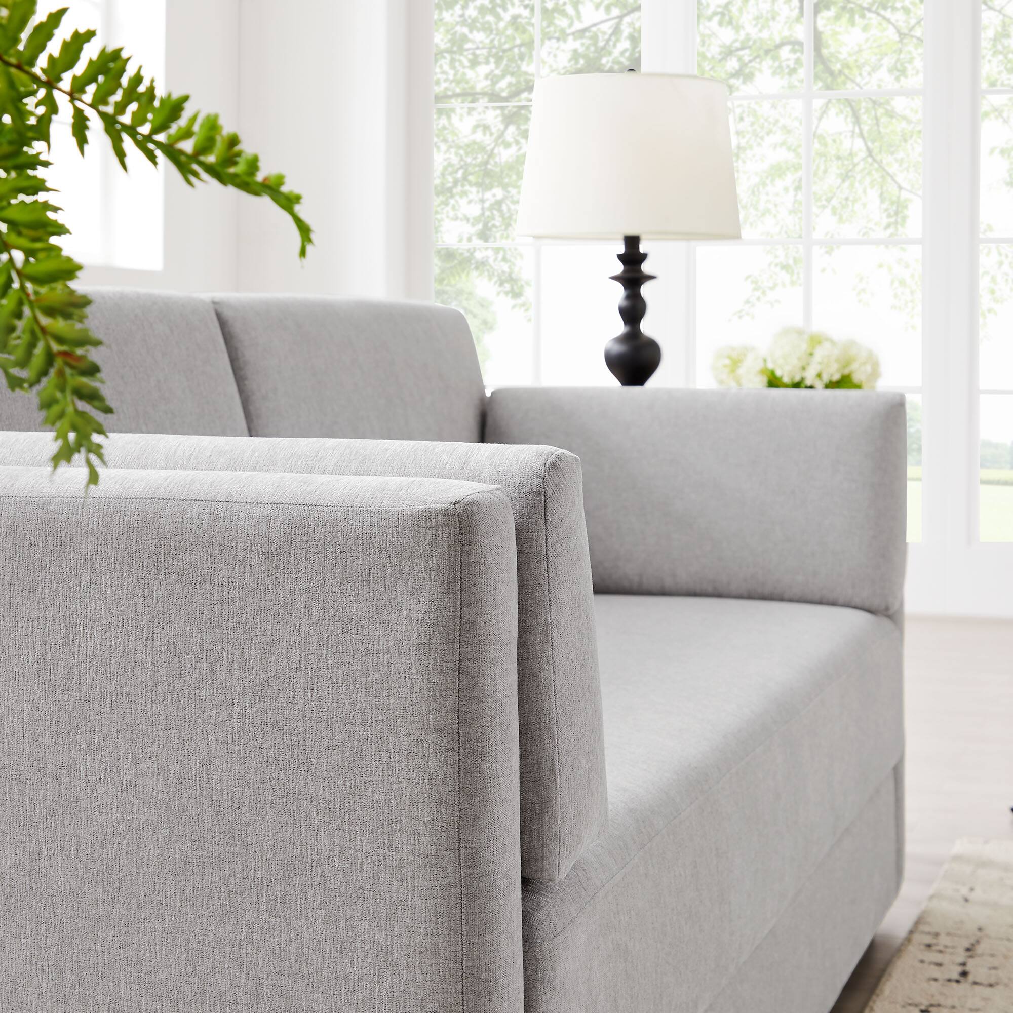 Alt View 1. Modway - Linden Upholstered Heathered Chenille Sofa by Modway - Taupe.