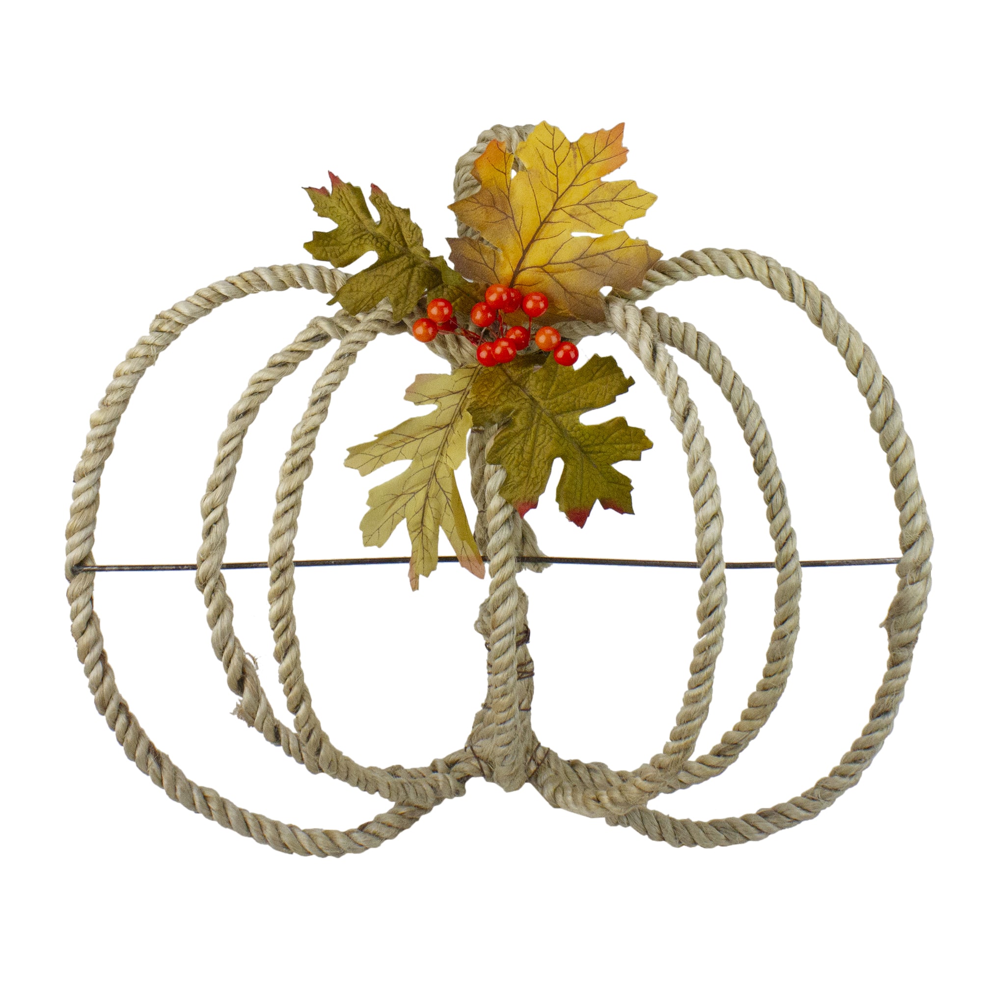 Northlight - Autumn Foliage and Rope Pumpkin Fall Harvest Wall Decoration - 16" - Ivory