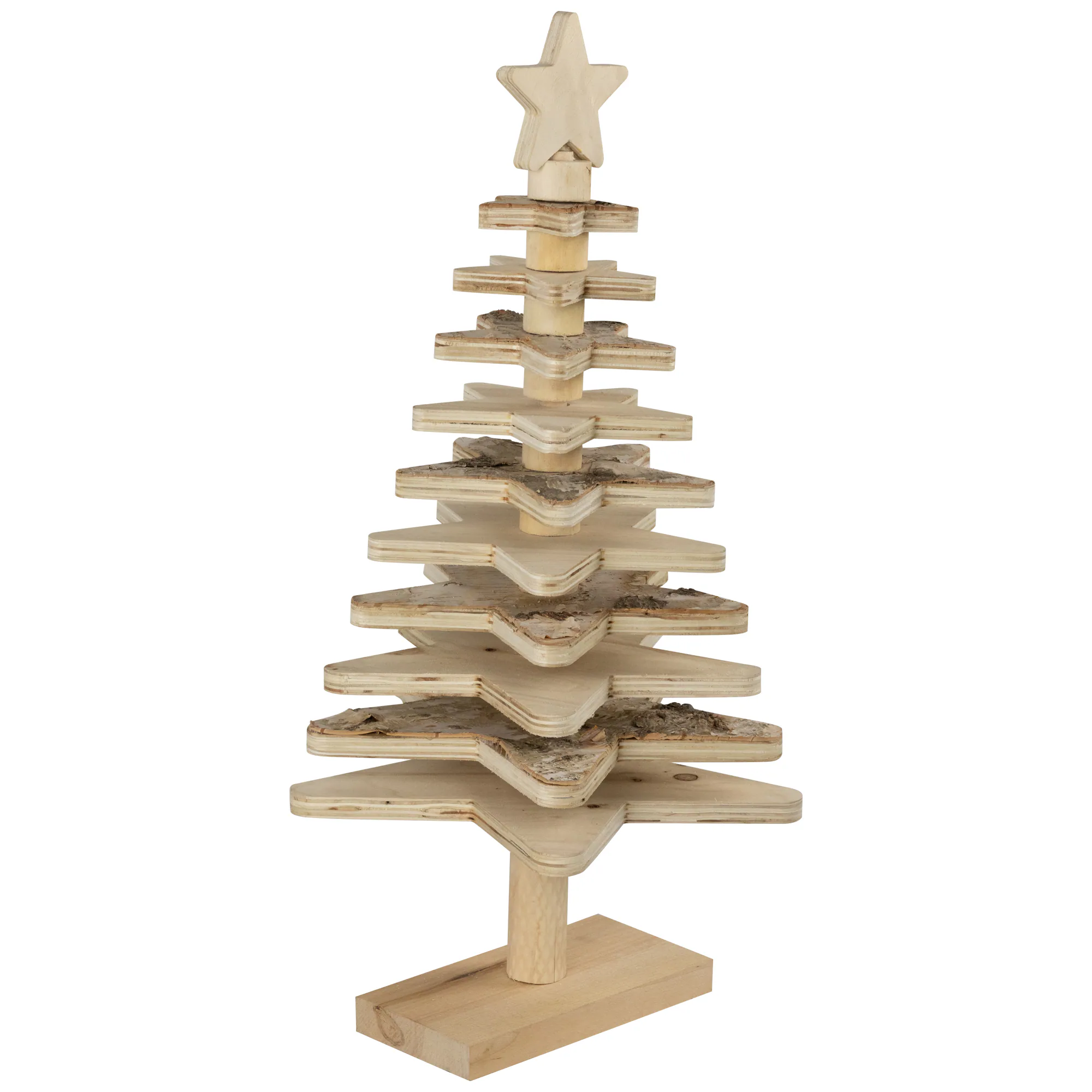 Alt View 3. Northlight - Star Cut-Outs Wooden Tree Christmas Decoration - 20.5" - Beige.