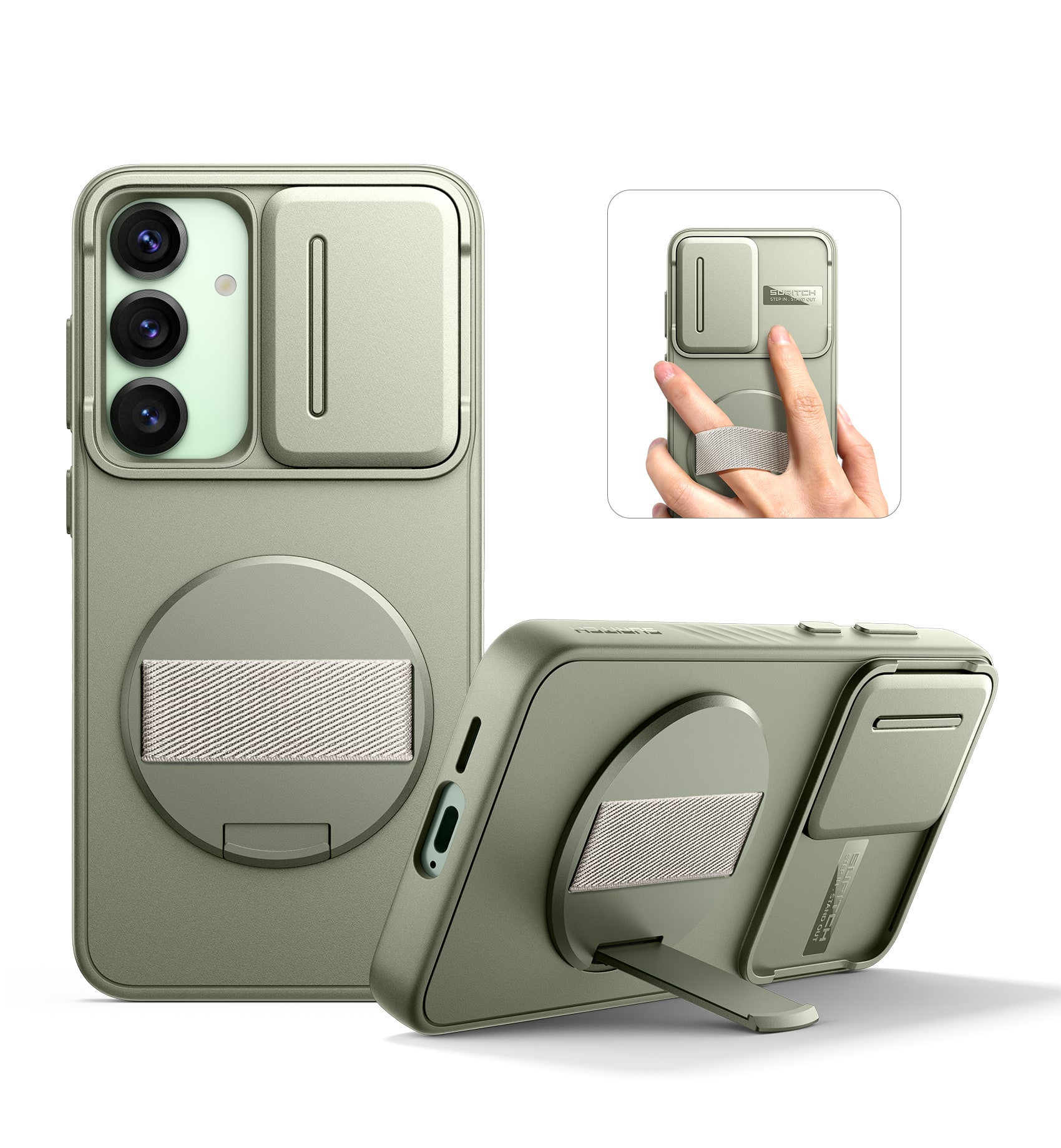 SURITCH - Case for Samsung Galaxy S25+ Plus with 360° Rotatable Hand Strap, Invisible Kickstand, Camera Cover, Rugged Shockproof - Khaki Green price history on PriceWatchPro